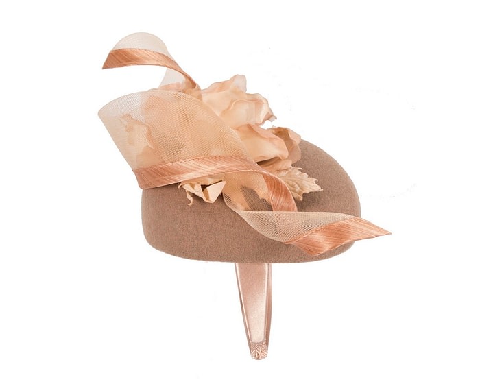 Fascinators Online - Bespoke beige winter racing pillbox fascinator