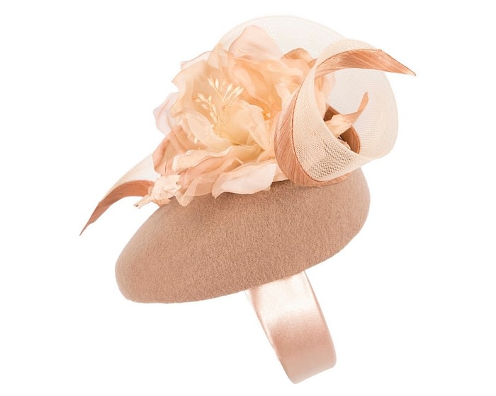 Fascinators Online - Bespoke beige winter racing pillbox fascinator