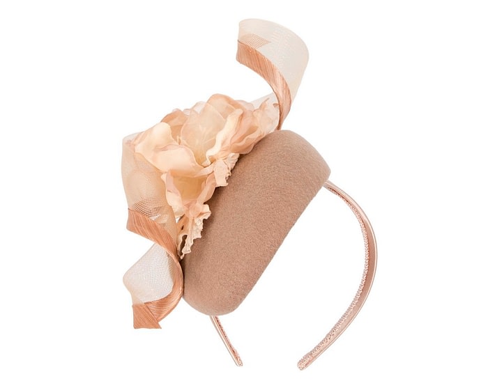 Fascinators Online - Bespoke beige winter racing pillbox fascinator