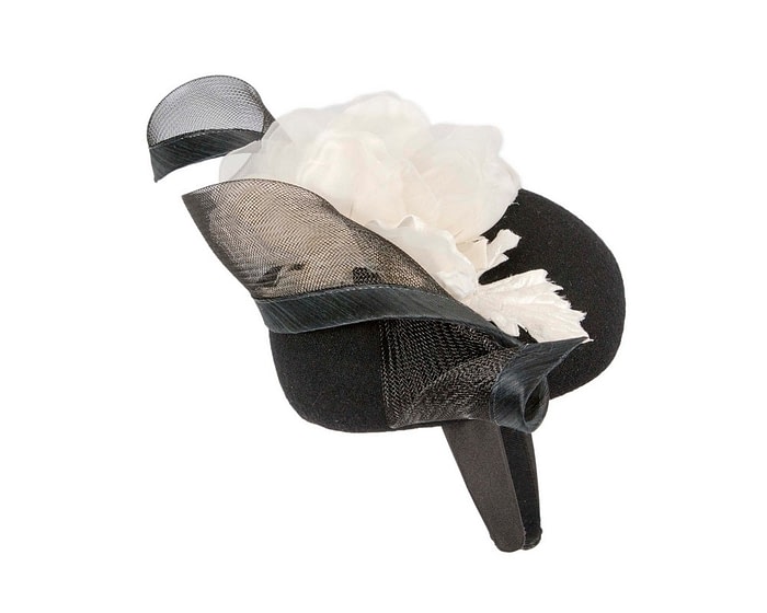 Fascinators Online - Bespoke black & cream winter racing pillbox fascinator