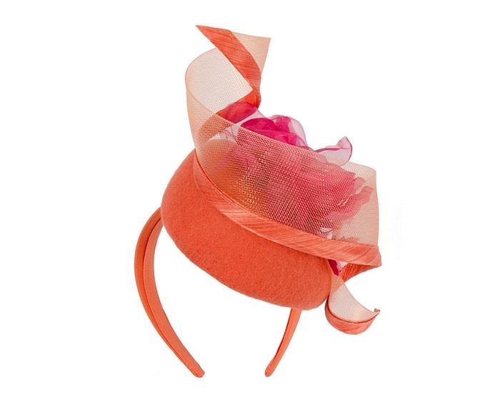 Bespoke orange & fuchsia winter racing pillbox fascinator - Image 6