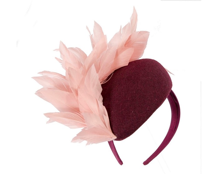 Wine winter pink feather fascinator by Fillies Collection - Image 2