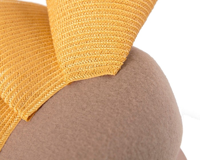 Beige & mustard winter racing pillbox fascinator by Fillies Collection - Image 5