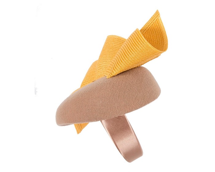 Beige & mustard winter racing pillbox fascinator by Fillies Collection - Image 3