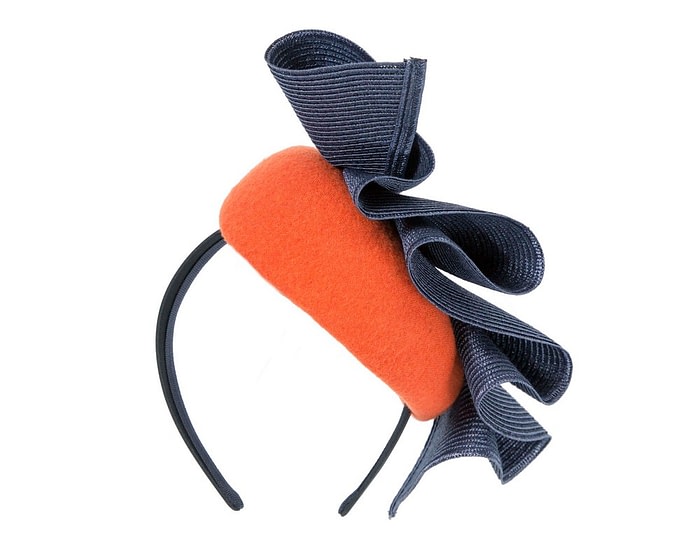 Fascinators Online - Orange & navy winter racing pillbox fascinator by Fillies Collection