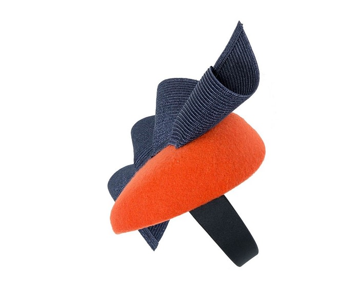 Orange & navy winter racing pillbox fascinator by Fillies Collection - Image 3