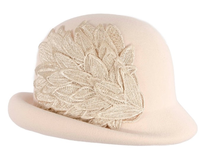 Fascinators Online - Beige winter cloche hat by Max Alexander