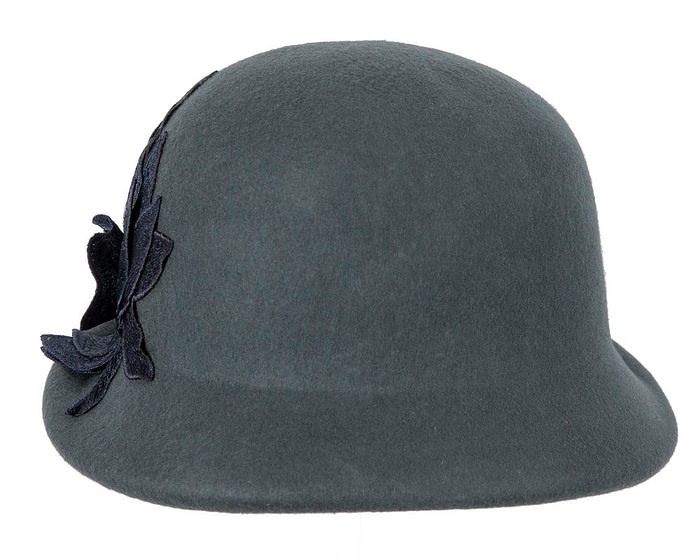 Fascinators Online - Blue grey winter cloche hat by Max Alexander