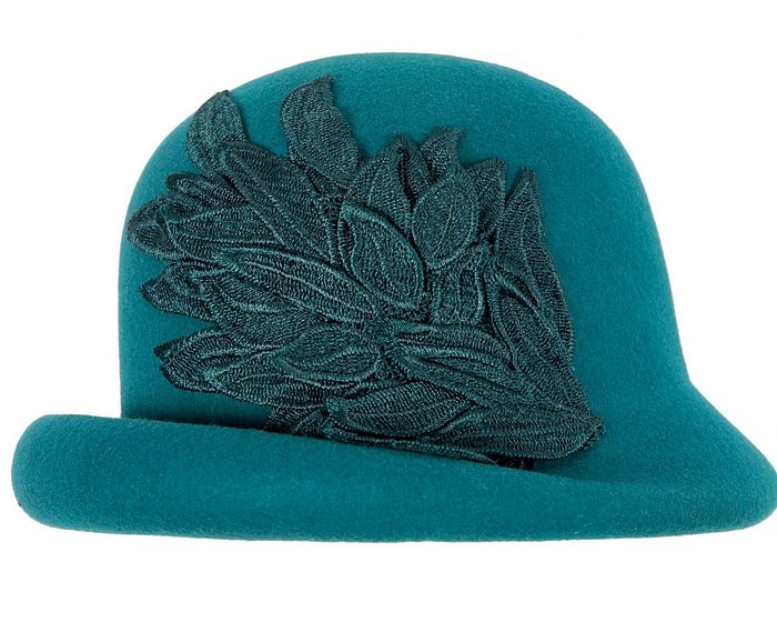 Fascinators Online - Teal winter cloche hat by Max Alexander