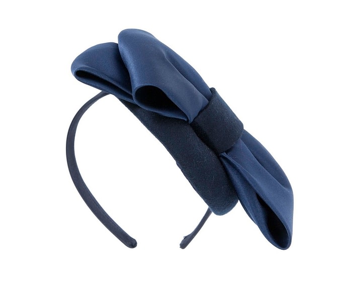 Large navy bow winter racing fascinator by Max Alexander - Image 6