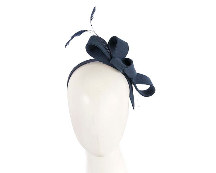 Fascinators Online - Navy felt bow winter fascinator