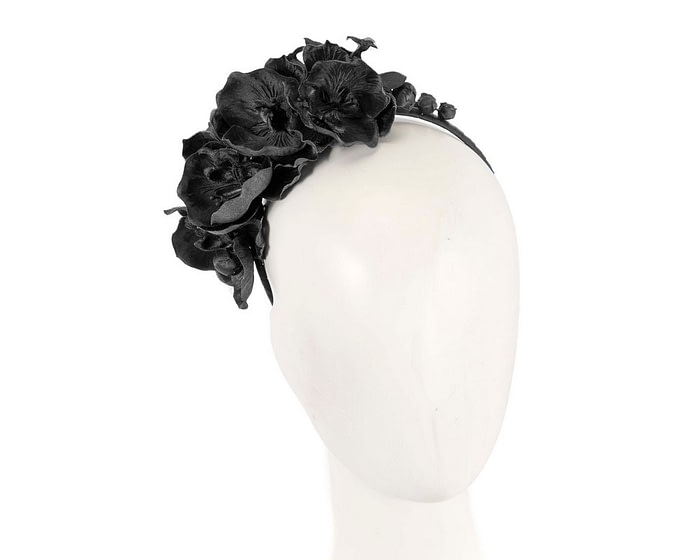 Black orchid flower headband by Max Alexander