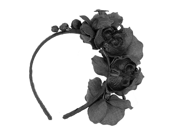 Fascinators Online - Black orchid flower headband by Max Alexander