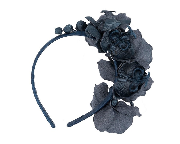 Fascinators Online - Navy orchid flower headband by Max Alexander