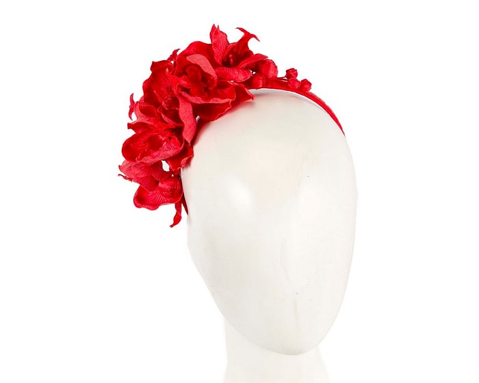 Red orchid flower headband by Max Alexander