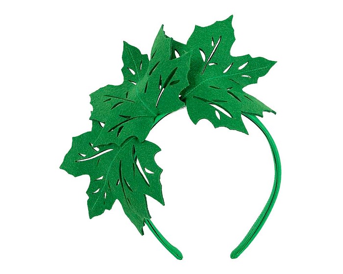 Fascinators Online - Green Laser Cut felt Maple Leaves on a Headband