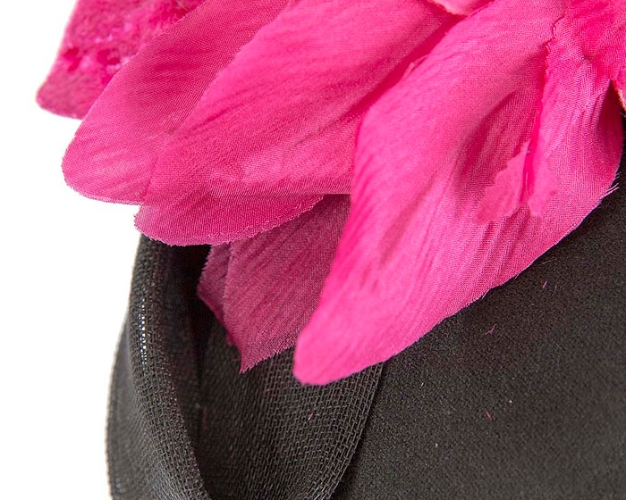 Fascinators Online - Tall black felt pillbox with fuchsia flower by Fillies Collection