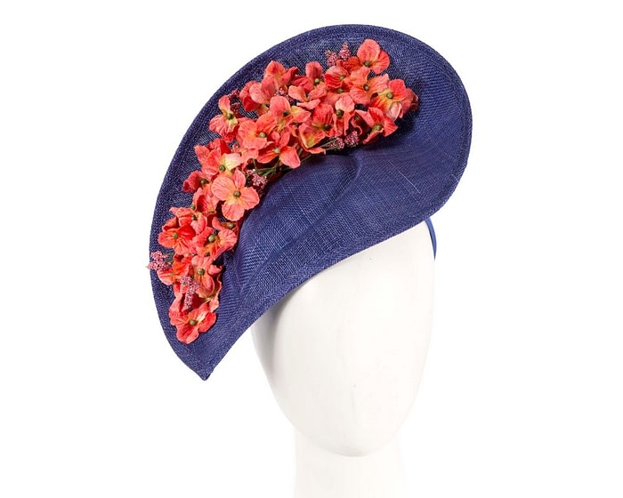 Fancy royal blue & coral fascinator by Max Alexander