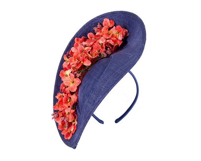 Fancy royal blue & coral fascinator by Max Alexander - Image 2