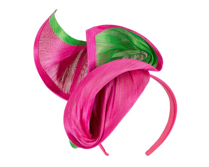 Bespoke fuchsia & lime racing fascinator by Fillies Collection - Image 2