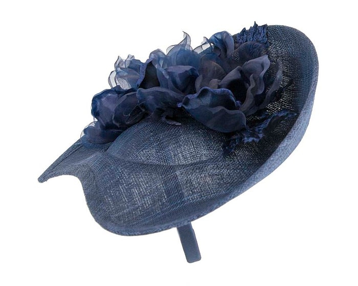 Bespoke navy sinamay fascinator with flower by Max Alexander - Image 3