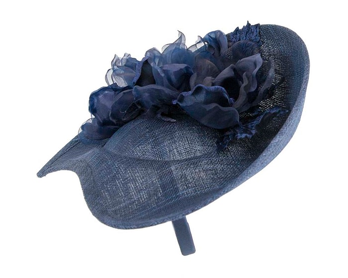 Fascinators Online - Bespoke navy sinamay fascinator with flower by Max Alexander