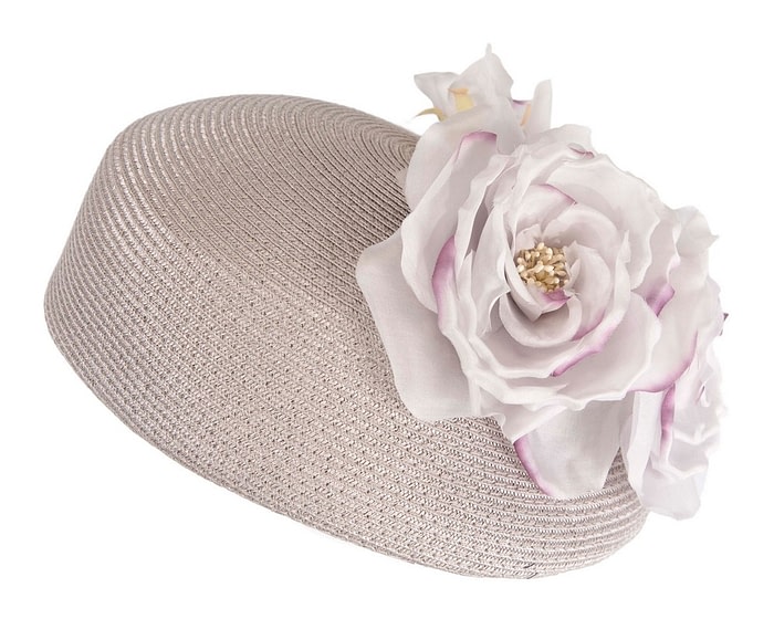 Fascinators Online - Silver beret hat with flowers by Max Alexander