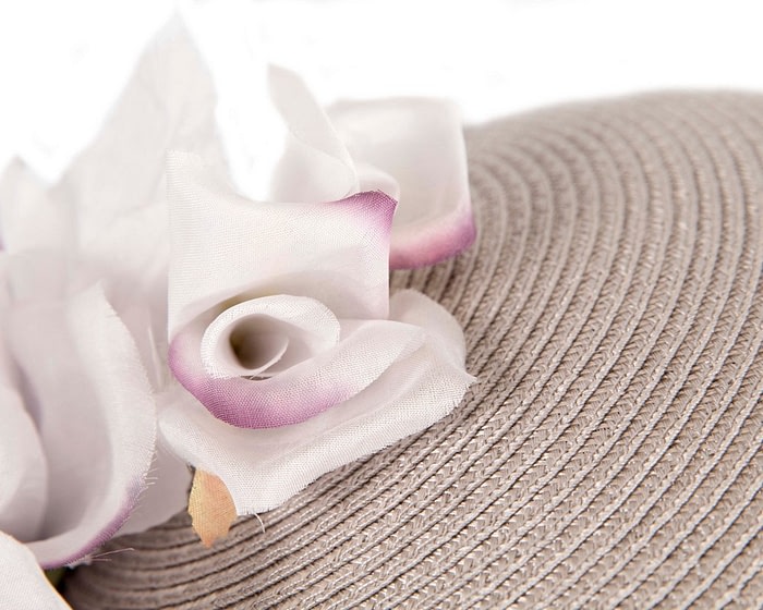 Fascinators Online - Silver beret hat with flowers by Max Alexander