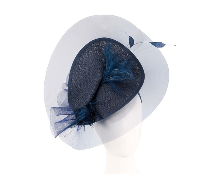 Tall navy fascinator with feathers by Fillies Collection
