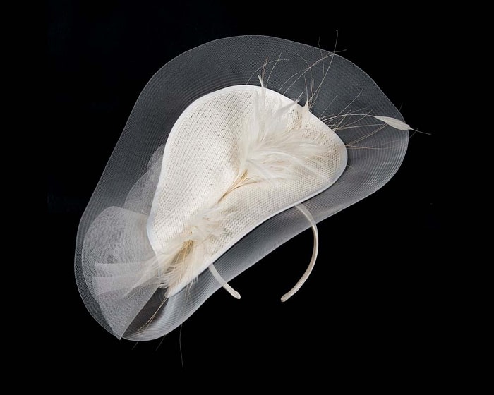 Tall white fascinator with feathers by Fillies Collection - Image 2