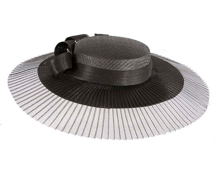 Black wide brim boater hat by Fillies Collection - Image 6