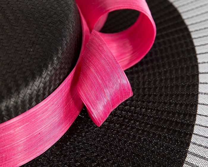 Black & fuchsia wide brim boater hat by Fillies Collection - Image 5