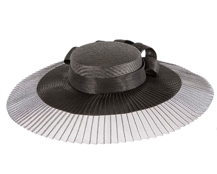 Fascinators Online - Black wide brim boater hat by Fillies Collection