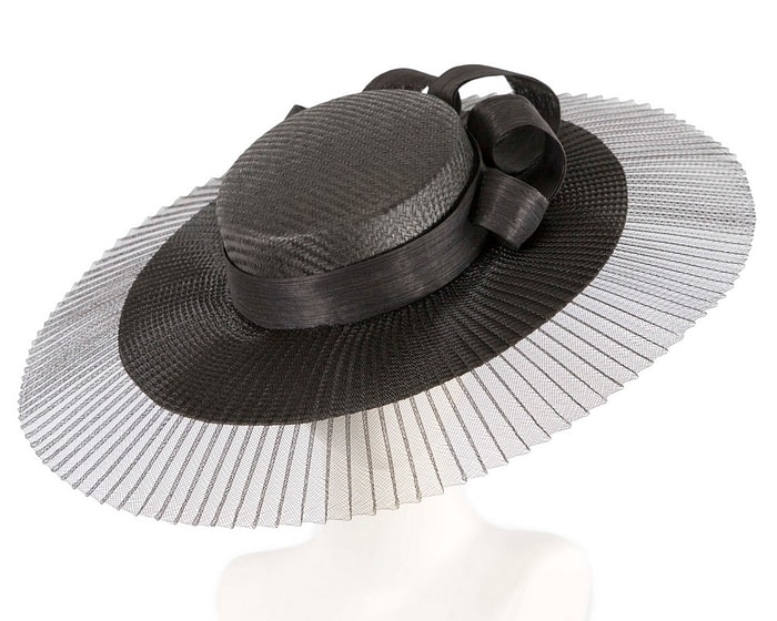 Black wide brim boater hat by Fillies Collection