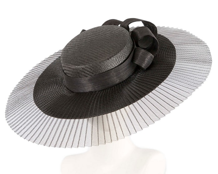 Fascinators Online - Black wide brim boater hat by Fillies Collection