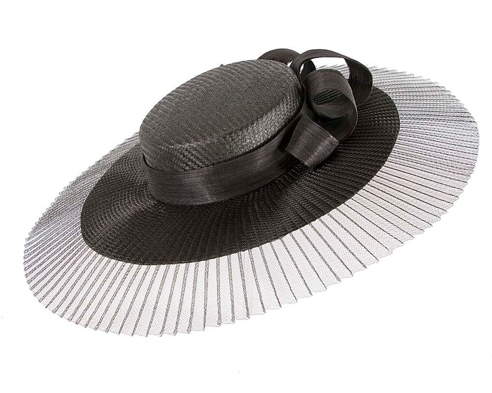 Fascinators Online - Black wide brim boater hat by Fillies Collection