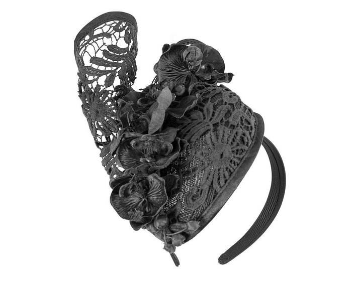 Black lace pillbox fascinator by Fillies Collection - Image 2