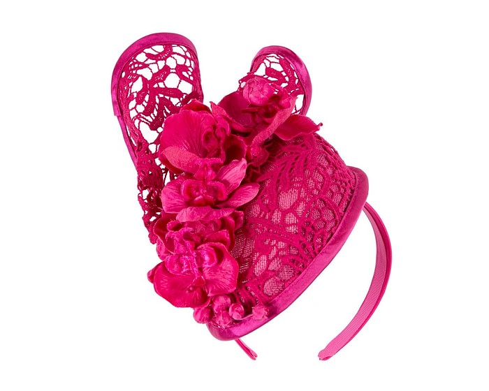 Fuchsia lace pillbox fascinator by Fillies Collection - Image 2