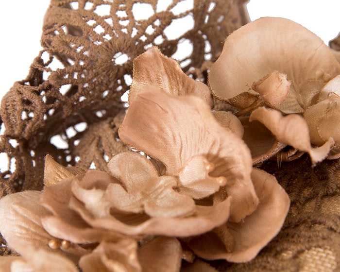 Taupe lace pillbox fascinator by Fillies Collection - Image 5