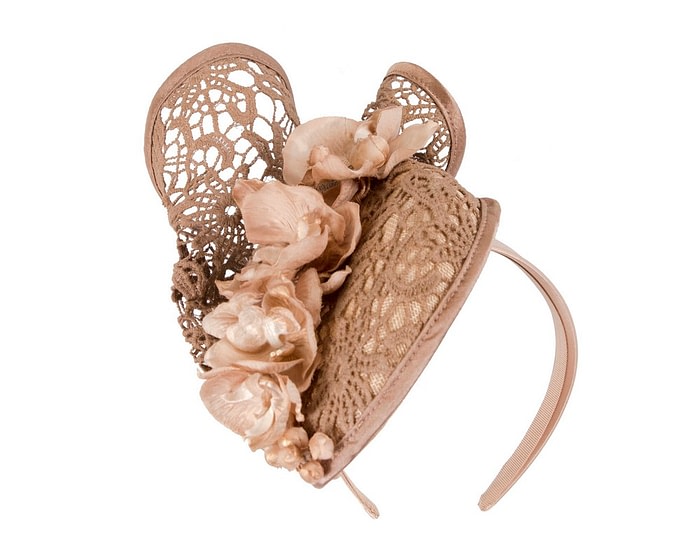 Taupe lace pillbox fascinator by Fillies Collection - Image 2