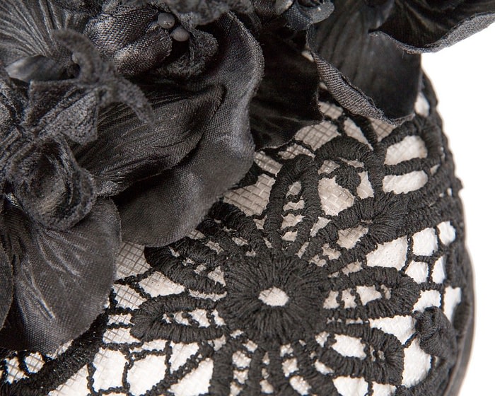 White & black lace pillbox fascinator by Fillies Collection - Image 5