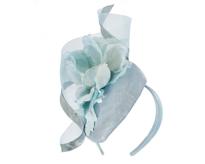 Fascinators Online - Bespoke light blue spring racing pillbox fascinator