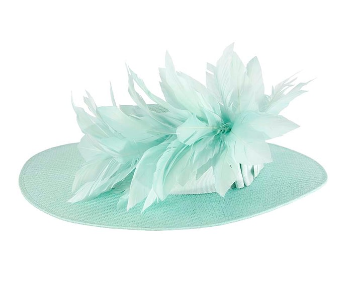 Fascinators Online - Aqua boater hat with feathers by Max Alexander