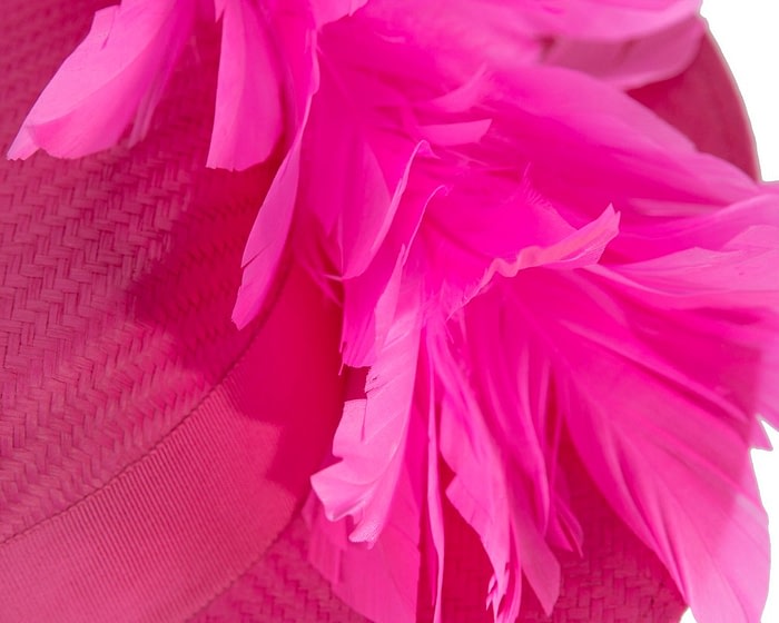 Fascinators Online - Fuchsia boater hat with feathers by Max Alexander