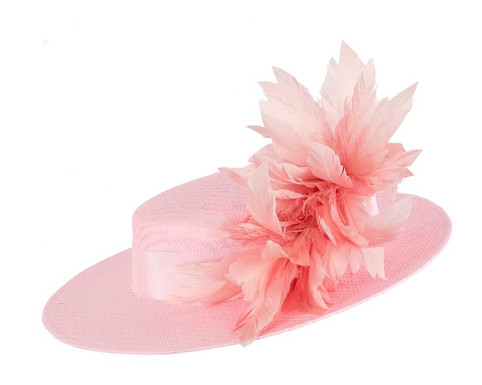 Fascinators Online - Pink boater hat with feathers by Max Alexander