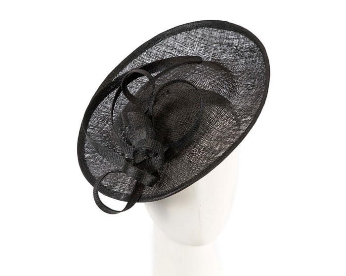 Fascinators Online - Large black sinamay fascinator on the headband