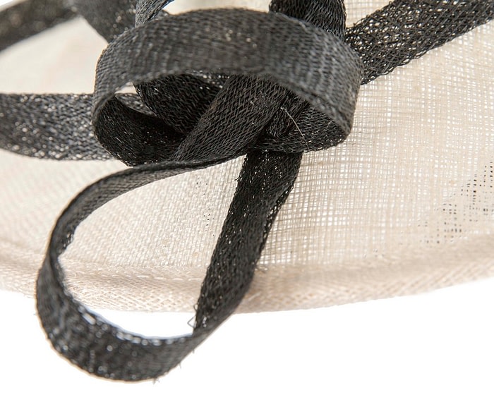 Large cream & black sinamay fascinator on the headband - Image 6