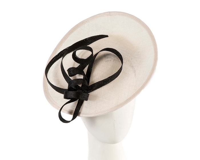Large cream & black sinamay fascinator on the headband