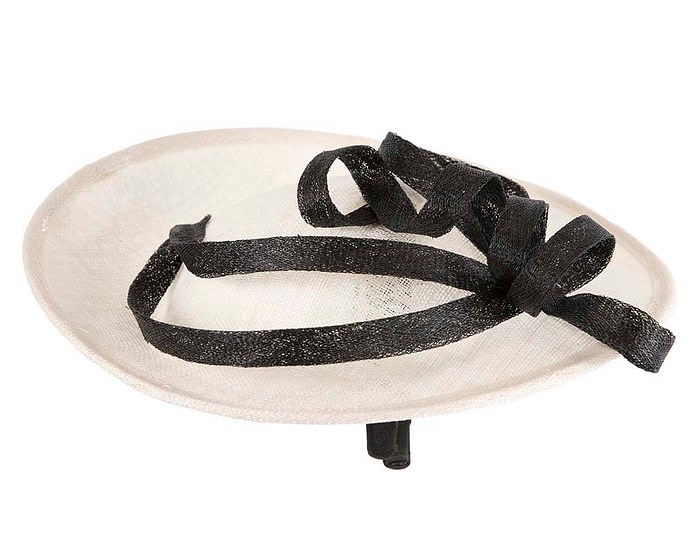 Large cream & black sinamay fascinator on the headband - Image 3