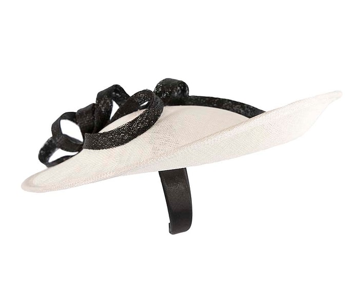 Large cream & black sinamay fascinator on the headband - Image 2